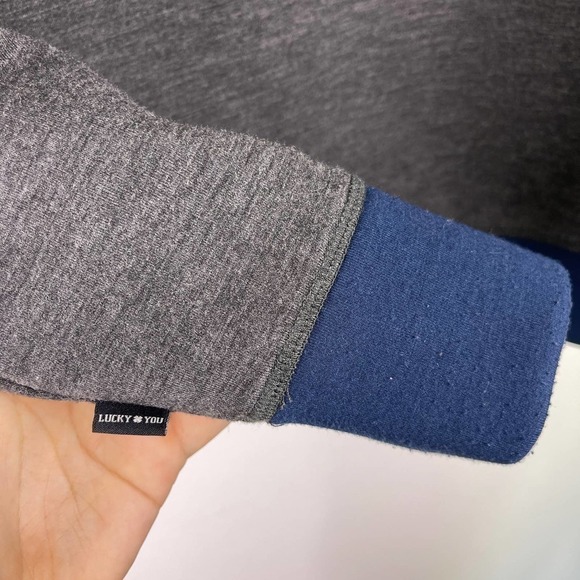 Lucky Brand Breathe Easy Tech Hoodie Grey Navy Blue Colorblock Men's Large - Picture 8 of 10
